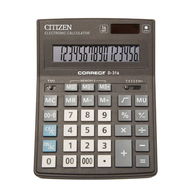 Калькулятор настольный CITIZEN Correct D-316/CDB1601BK, 16 разр, черн.
