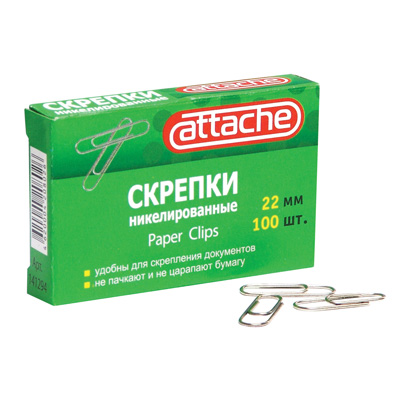 Скрепки Attache, 22мм никелированные 100 шт.в карт.упак.