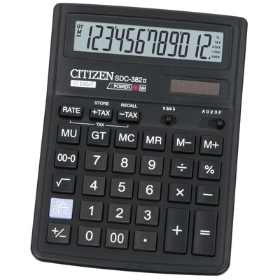 Калькулятор настольный CITIZEN бухг. SDC-382II,12 разрядов,Dual Power,TAX