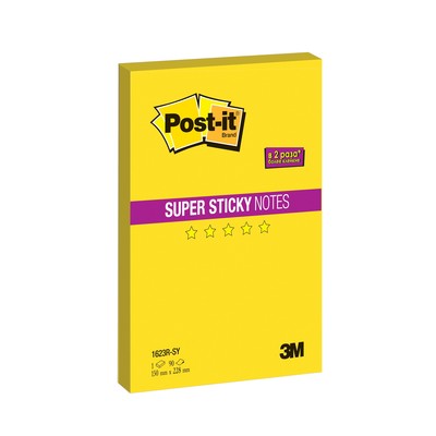 Блок-кубик Post-it Super Sticky 1623R-SY, 150х228мм, неон желтый 90 л