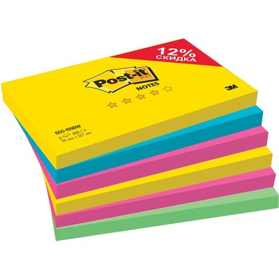 Блок-кубик Post-it 655-RNBW радуга плюс  76х127, 4 цвета, 6 бл.х100 л.