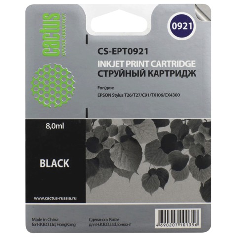 Картридж струйный Epson (T10814A10) Stylus C91/CX4300/T26/T27/TX106, черный, Cactus совместимый, CS-EPT0921