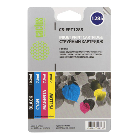Картридж струйный Epson (EPT1285) Stylus SX1, комплект, черный/голубой/пурпурный/желтый, Cactus, совместимый, CS-EPT1285