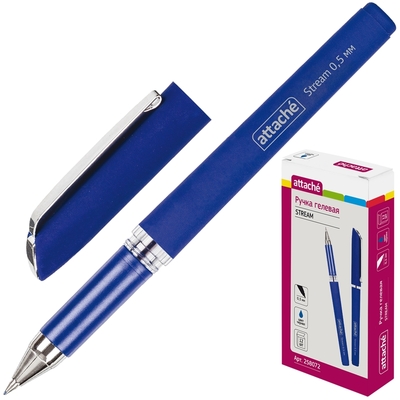 Ручка гелевая Attache синий, 0,5мм нубук. корпус, метал. клип