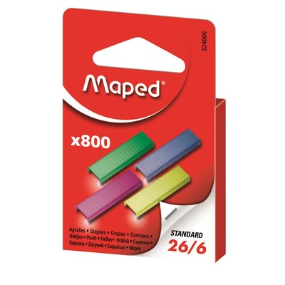 Скобы к степлеру №26/6 MAPED, цветные, 800 шт в упаковке европодвеС