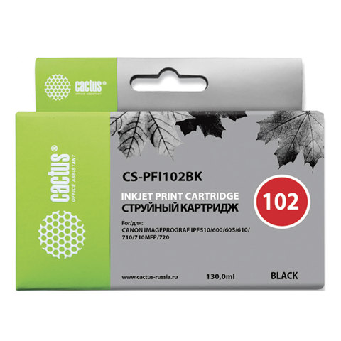 Картридж струйный Canon (PFI-102BK) iPF500/510/F600/605/650/700, черный, 130 мл, Cactus совместимый, CS-PFI102BK