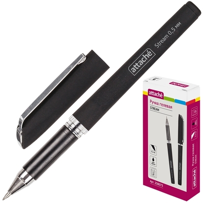 Ручка гелевая Attache черный, 0,5мм нубук. корпус, метал. клип