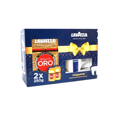 Кофе молотый подарочный набор  Lavazza Oro 2 уп. по 250 г с чашкой