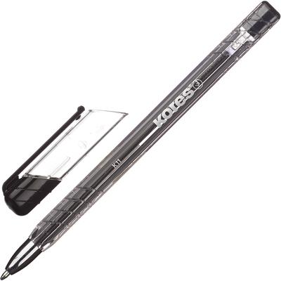 Ручка шариковая KORES К11 неавт M(1мм) треуг.корп., масляная, черная