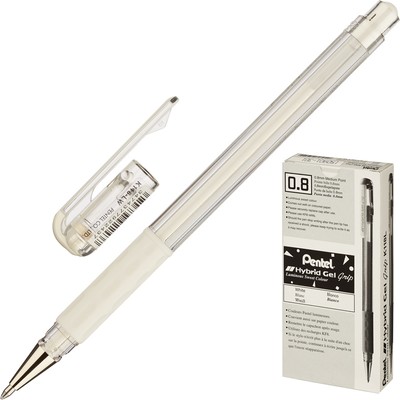 Ручка гелевая Pentel Hybrid gel Grip K118-LW, белая, 0,4мм
