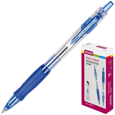 Ручка гелевая Attache синий, автомат. 0,5мм, резин. манжетка