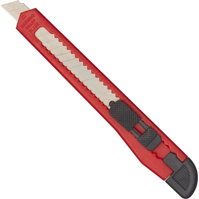 Нож канцелярский  9мм с фиксатором, полибег, цв.красный