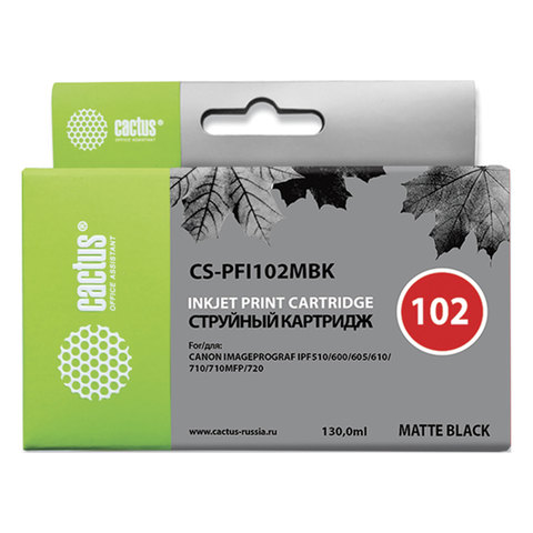 Картридж струйный Canon (PFI-102МBK) iPF500/510/F600/605/650/700, матовый черный, 130 мл, Cactus совместимый, CS-PFI102MBK