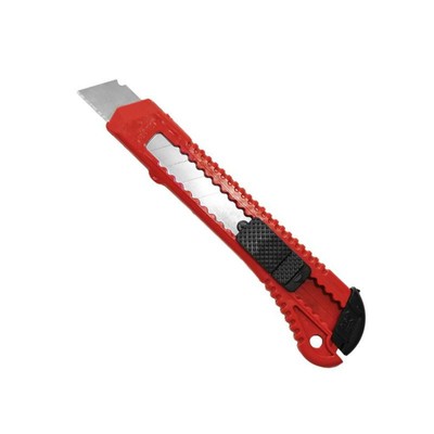 Нож канцелярский  18 мм с фиксатором, полибег, цв.красный