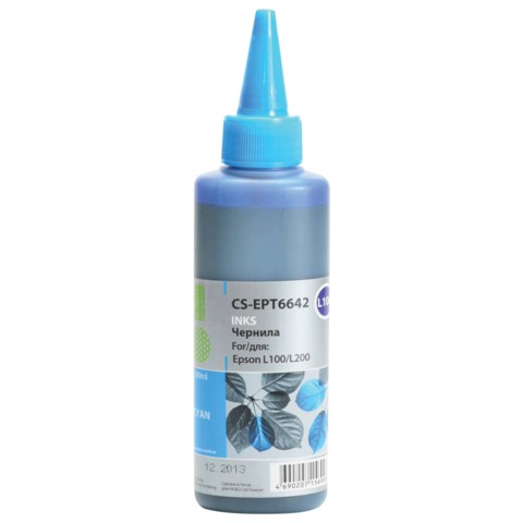 Чернила Epson (C13T66424A) для СНПЧ Epson L100/L110/L200/L210/L300, голубые, 0,1 л, Cactus совместимые, CS-EPT6642