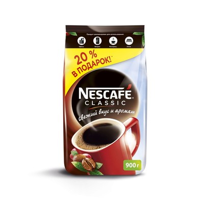 Кофе Nescafe Classic раств.гранул.пакет 900г