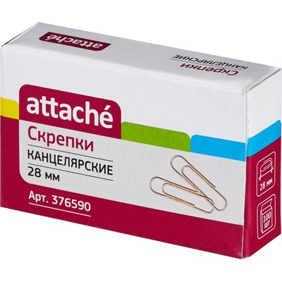 Скрепки Attache золотистые, 28 мм., металлические, 100 шт.в карт.уп.