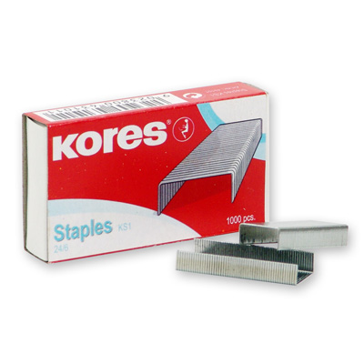 Скобы для степлера N24/6 KORES 43101, никелированные 1000 шт в упаковке