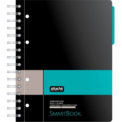 Бизнес-тетрадь SMARTBOOK А5 120л. клетка, спир, микроп, разд, карм, сер-бирюз