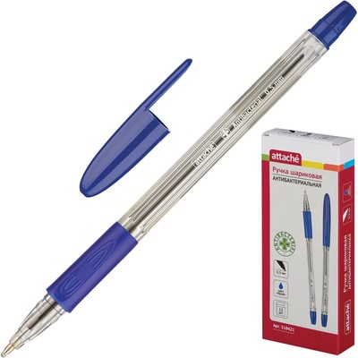 Ручка шариковая Attache Antibacterial А03 масляная, манж, 0,5 мм, синяя