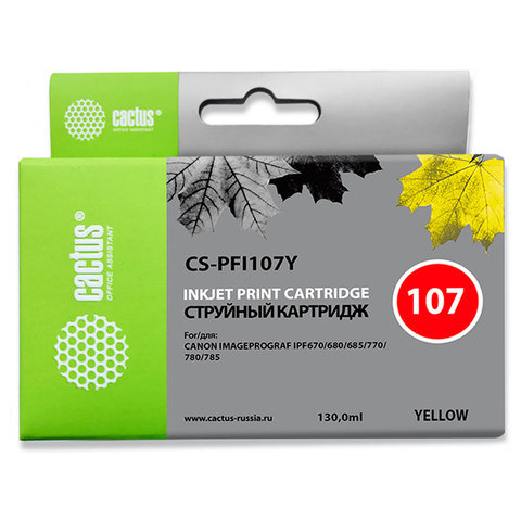 Картридж струйный Canon (PFI-107Y) iPF680/685/780/785, желтый, 130 мл, Cactus совместимый, CS-PFI107Y