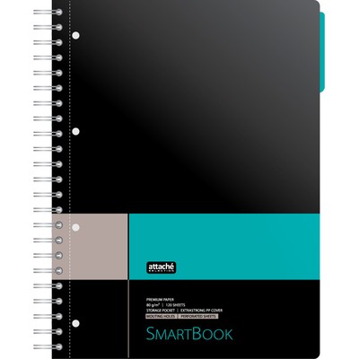 Бизнес-тетрадь SMARTBOOK А4 120л. клетка, спир, микроп, разд, карм, сер-бирюз