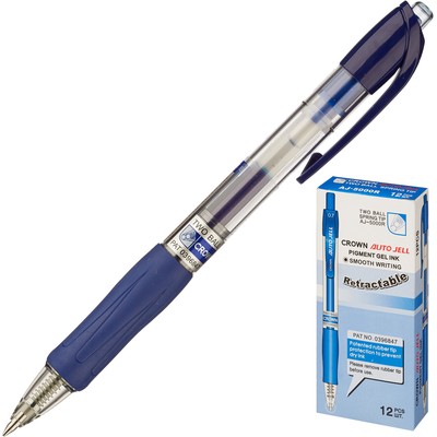 Ручка гелевая CROWN AJ-5000R 0,7мм. Автомат. рез. манж. синий